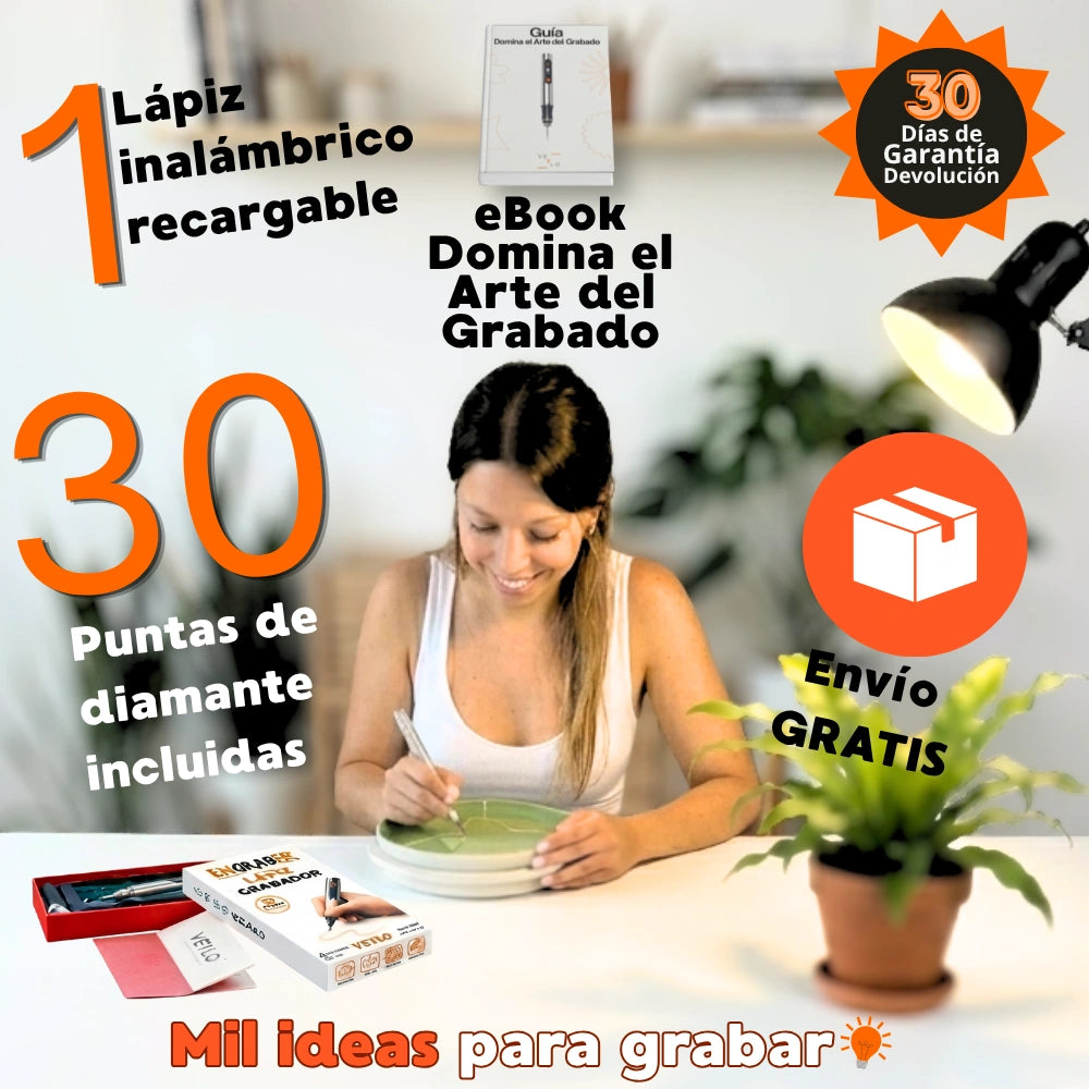 Kit de Grabado en Casa ENGRABER®: Lápiz + 30 Puntas GRATIS & eBook